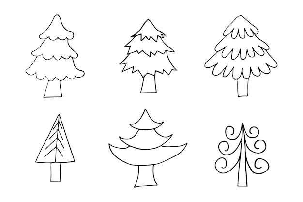 Árboles de Navidad y Año Nuevo dibujados a mano Árboles al estilo Doodle