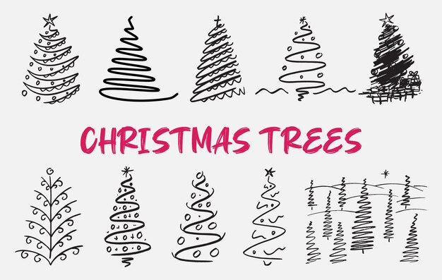 Árboles de Navidad Boho line art Diseño de plantilla vectorial