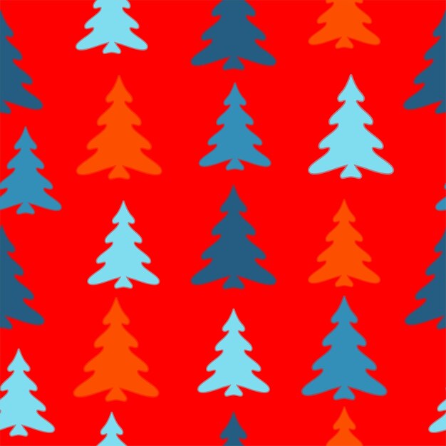 Árboles de Navidad de colores con fondo de patrón sin costuras
