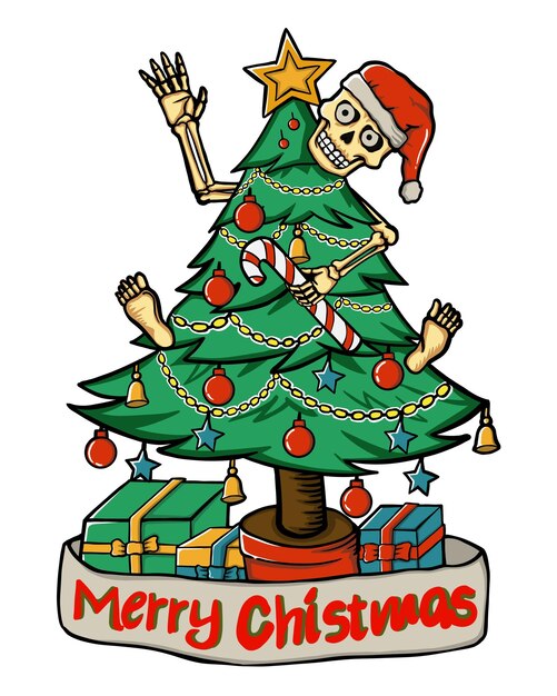 árboles de Navidad con cráneo y regalo