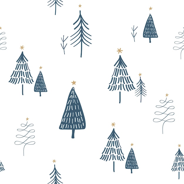 Árboles de Navidad dibujados a mano con dibujos vectoriales