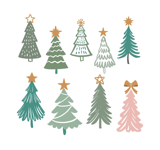 Árboles de Navidad Dibujo a mano abeto de invierno Símbolos de año nuevo