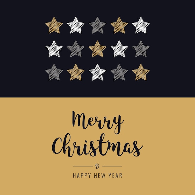 árboles de Navidad dibujos garabateados saludos fondo dorado negro
