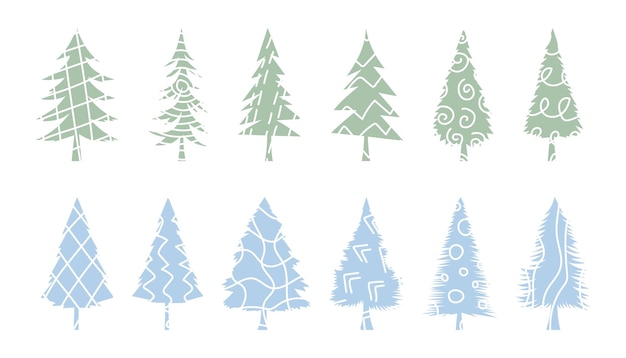 Árboles de Navidad estampados Elementos decorativos de año nuevo del bosque natural Pino abeto de colores