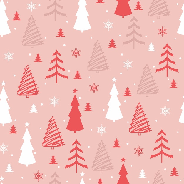 Árboles de Navidad de estilo sin costuras y copos de nieve patrón de invierno