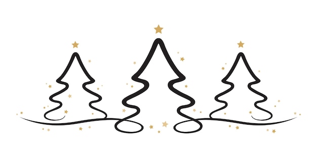 árboles de Navidad estrellas doradas fondo blanco