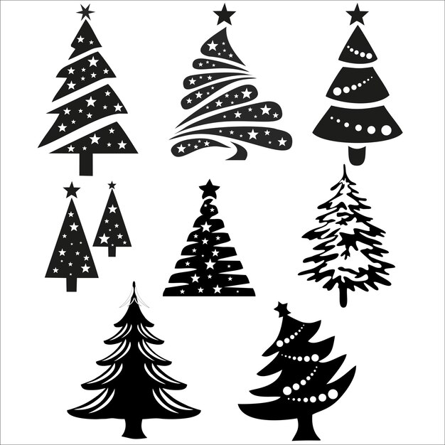 Árboles de Navidad Siluetas negras Ilustración vectorial