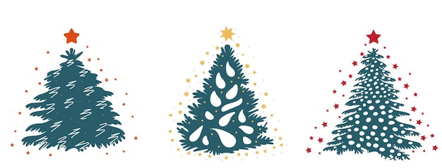 Árboles de Navidad en vector aislado de estilo plano