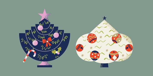 Árboles de Navidad vibrantes con textura geométrica con decoraciones 14