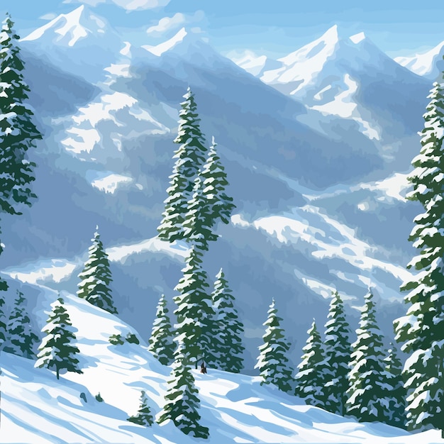 árboles nieve montaña ilustración hielo