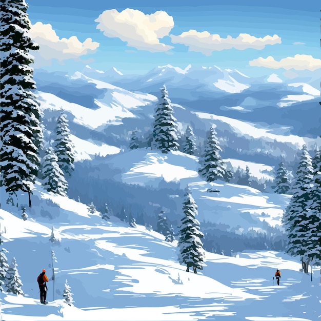 árboles nieve montaña ilustración hielo