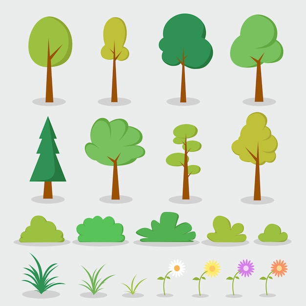 Árboles y plantas establecen colección de ilustración