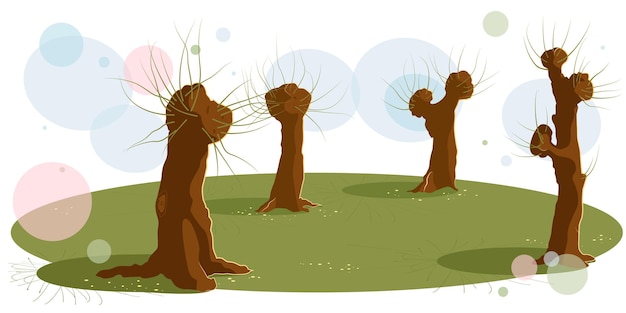 Vector Árboles en un prado de primavera. ilustración vectorial