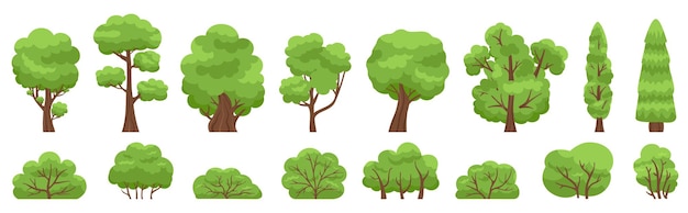 Árboles verdes. arbusto y árbol del bosque o del jardín, ramas verdes del follaje leñoso.