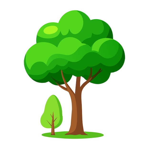 Árboles verdes serenos clipart ambiental ilustración vectorial plana en fondo blanco