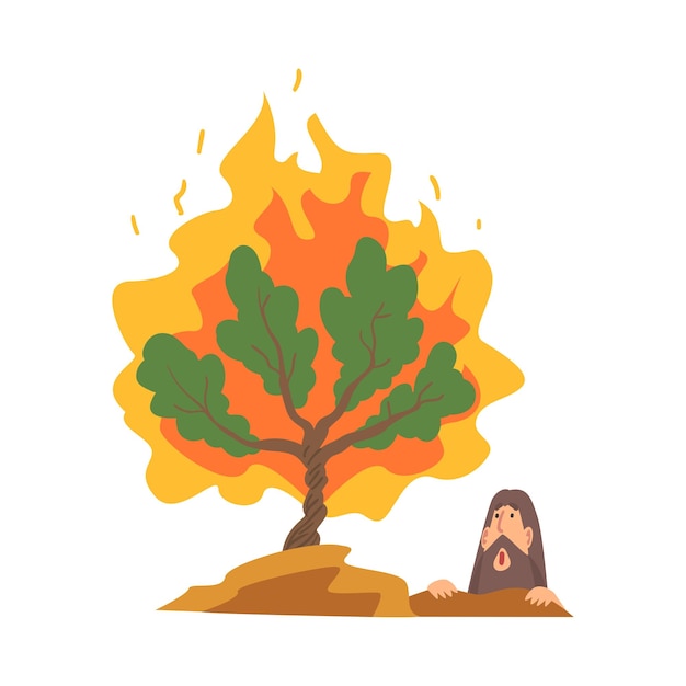El arbusto ardiente no es consumido por las llamas como narrativa de la ilustración vectorial de la Biblia