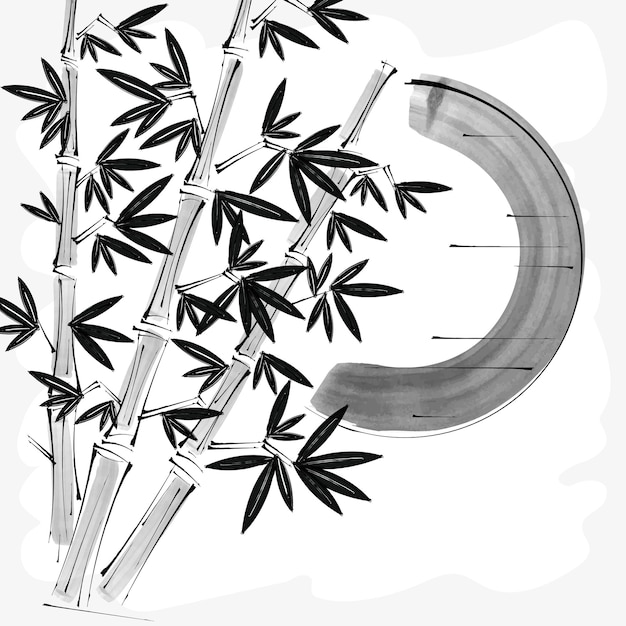 Arbusto de bambú, pintura de tinta sobre fondo blanco. Ilustración vectorial.