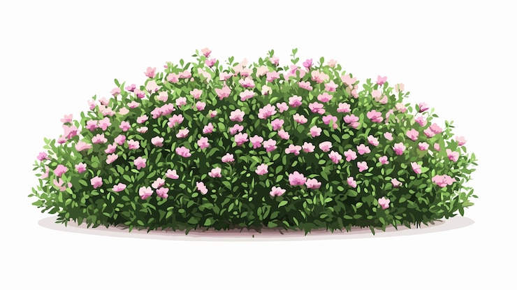 Vector un arbusto de jardín vibrante con flores coloridas en una composición centrada en un ángulo amplio