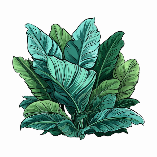 Arbusto tropical vectorial con hojas verdes Hojas de palma de la selva Follaje verde floral salvaje