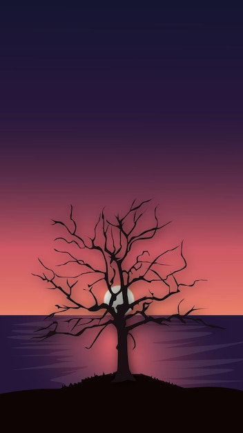 Vector arca árbol de la noche con pequeño sol