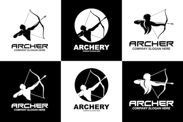 Archer fighter logo diseño flecha dirección objetivo real protector vector ilustración