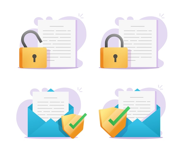 Archivo de documento y bloqueo de correo electrónico icono de candado escudo vectorial seguro concepto de seguro de seguridad cibernética digital protección de privacidad confidencial en línea protección gráfica y tecnología de defensa