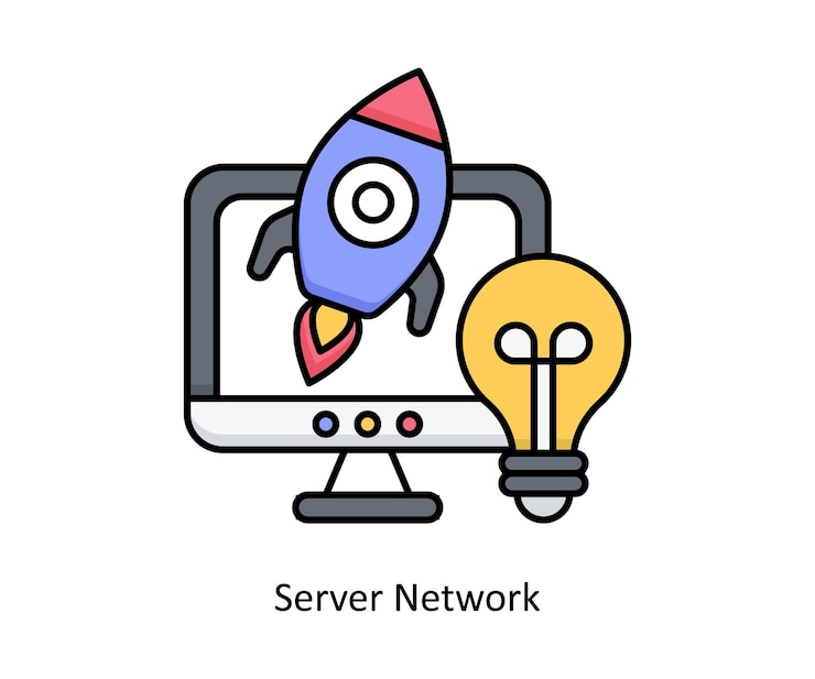 Vector archivo eps 10 con icono de contorno lleno de vector de red del servidor