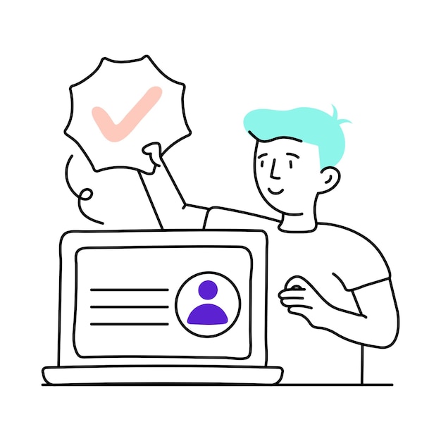 El archivo EPS 10 de la ilustración mínima de color del vector del comerciante verificado