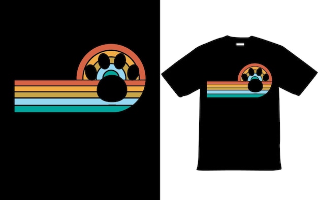 Archivo EPS de diseño de camiseta de perro atardecer a rayas vintage para camiseta