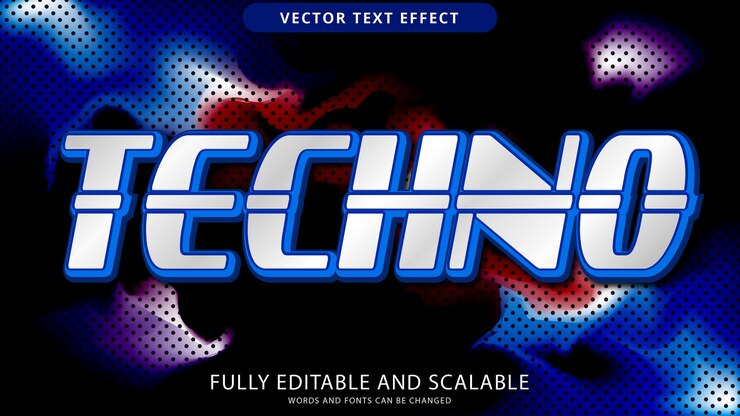 Vector archivo eps editable de efecto de texto techno