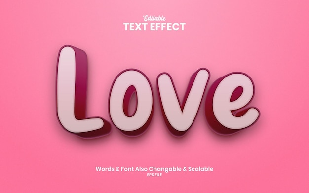 Archivo eps de efecto de texto editable 3d de amor