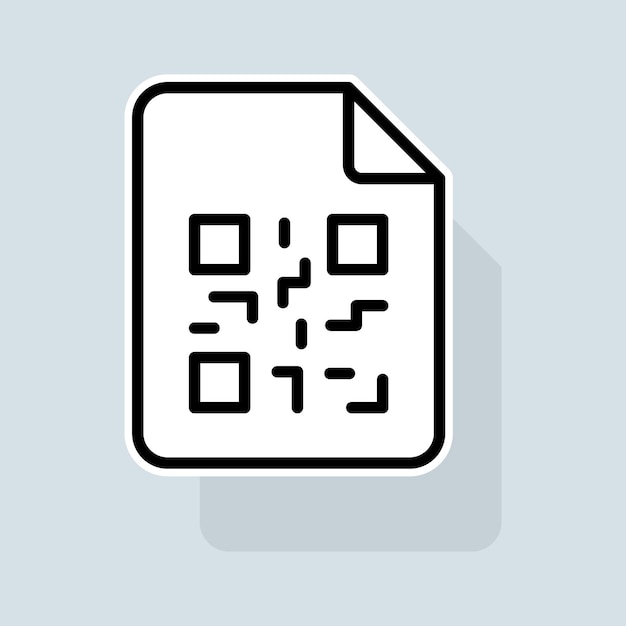 Archivo con icono de línea de código qr Etiquetado de producto escaneado escanear con teléfono inteligente Escanearme icono escáner portátil escanear comprar compras Concepto de tecnología Icono de línea de etiqueta vectorial sobre fondo blanco