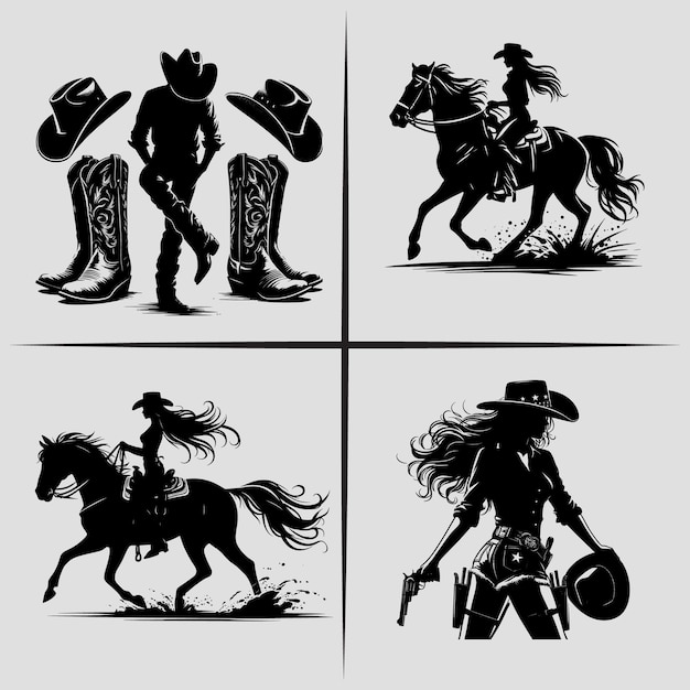 El archivo de silueta vectorial SVG de Cowboy Cowgirl Bundle