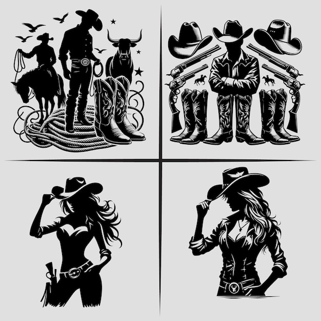 El archivo de silueta vectorial SVG de Cowboy Cowgirl Bundle