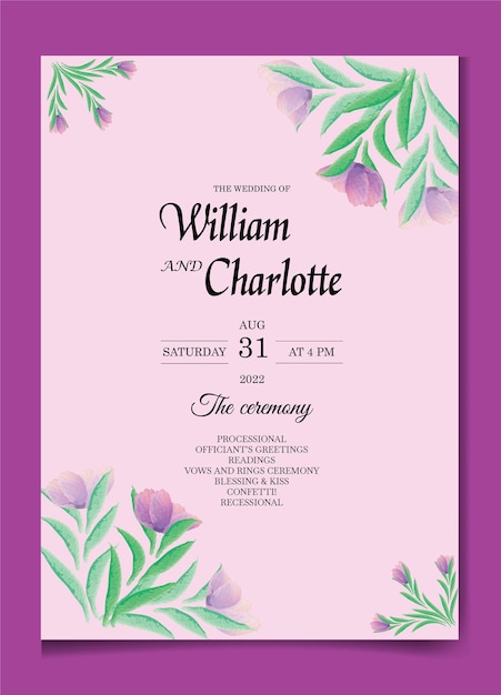 Archivo de vector de diseño de tarjeta de invitación floral hermosa acuarela