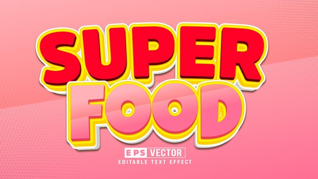 Archivo vectorial de efecto de texto editable 3d super food con fondo lindo