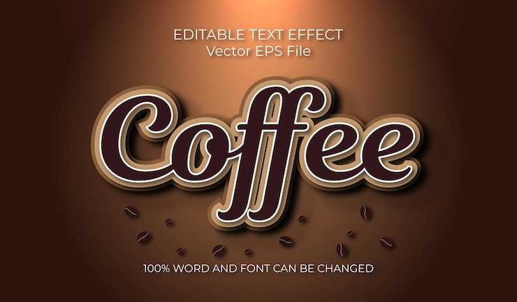 Vector archivo vectorial de efecto de texto editable de café.