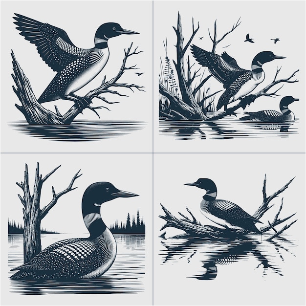 El archivo vectorial de la escena del lago del pato