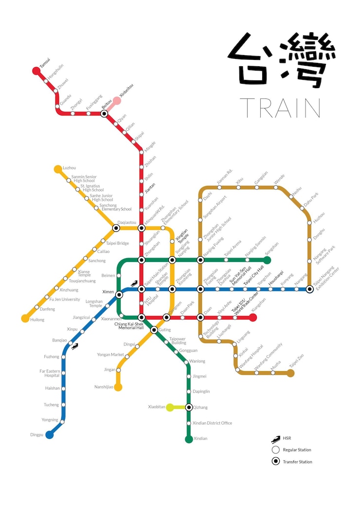 Archivo vectorial del mapa de trenes de Taiwán