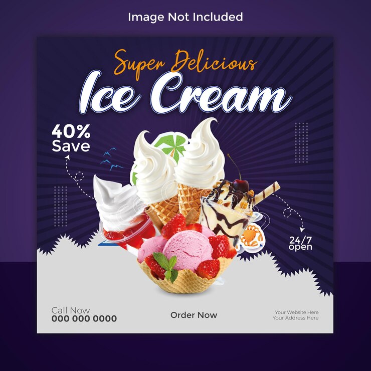 Archivo vectorial de plantilla de diseño de banner de redes sociales de delicioso helado