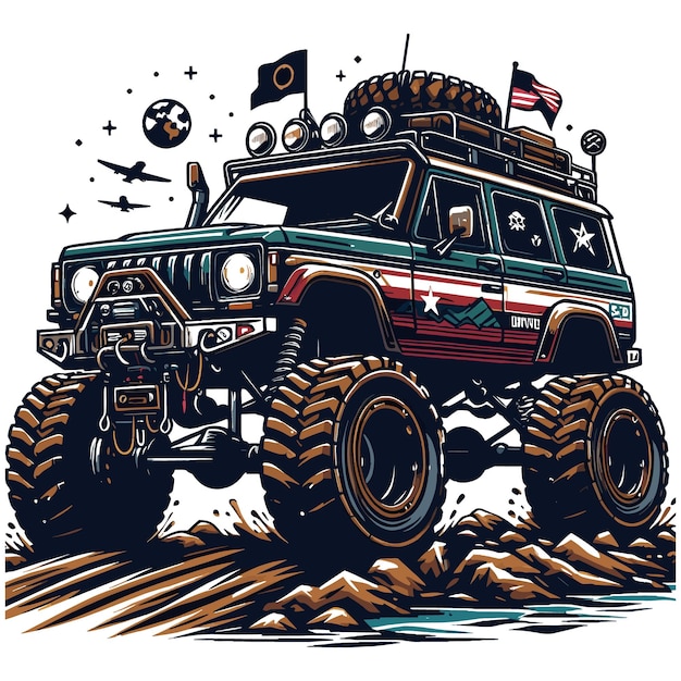 Vector el archivo vectorial de silueta de american classic offroad offroad car forest