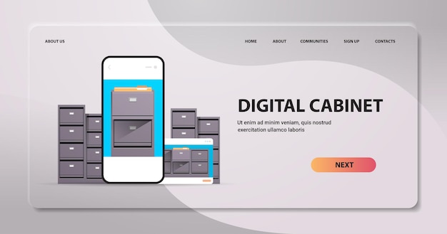Archivos de archivos electrónicos gabinete digital en la pantalla del teléfono inteligente Servicio de organización
