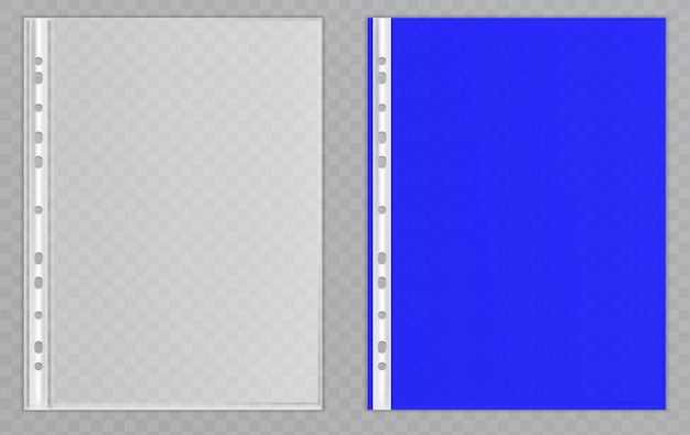 Archivos de plástico transparente vectorial carpetas de celofán para proteger documentos colección de papelería translúcida aislada en el fondo