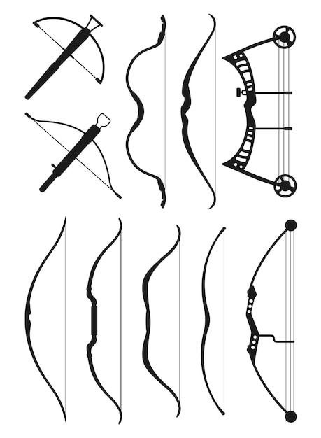 Arco arma dibujos animados aislado vector siluetas