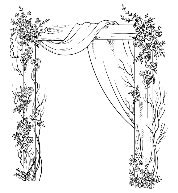Arco de boda de madera decorado con rosas