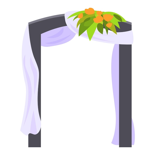 Arco de bodas decorado con flores y tela de pie sobre un fondo blanco
