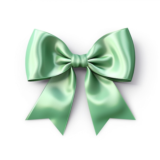 un arco con una cinta verde en él está colocado en un fondo blanco