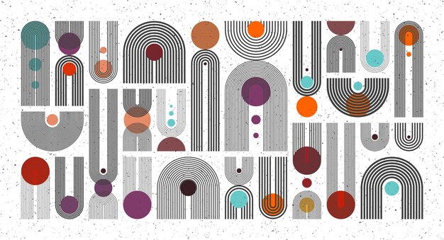 El arco del círculo de mediados de siglo elementos de formas geométricas modernas con textura grunge diseño contemporáneo.