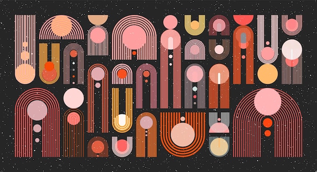 El arco del círculo de mediados de siglo elementos de formas geométricas modernas con textura grunge diseño contemporáneo.