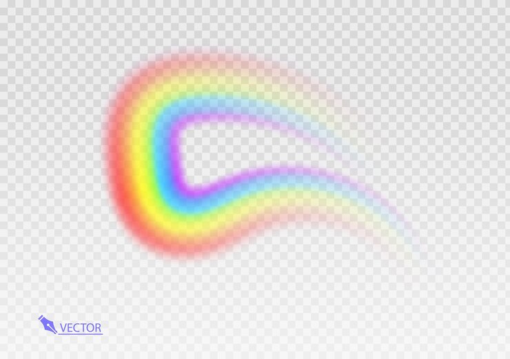 Vector arco en forma de arco iris realista aislado sobre un fondo transparente diseño colorido, ligero y brillante
